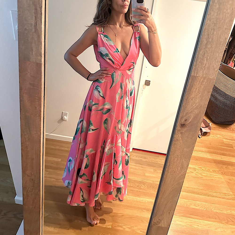 Patbo pandola printed plunge maxi dress